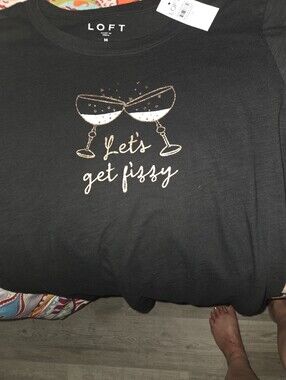LOFT Black Tee with Metallic Gold & White Champagne Graphic